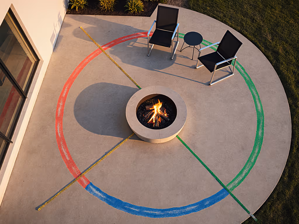 Chalk-marked fire pit safety zones on a patio