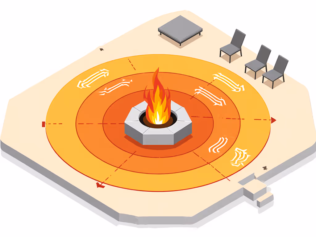 thermal comfort zoning diagram showing heat layers around fire pit